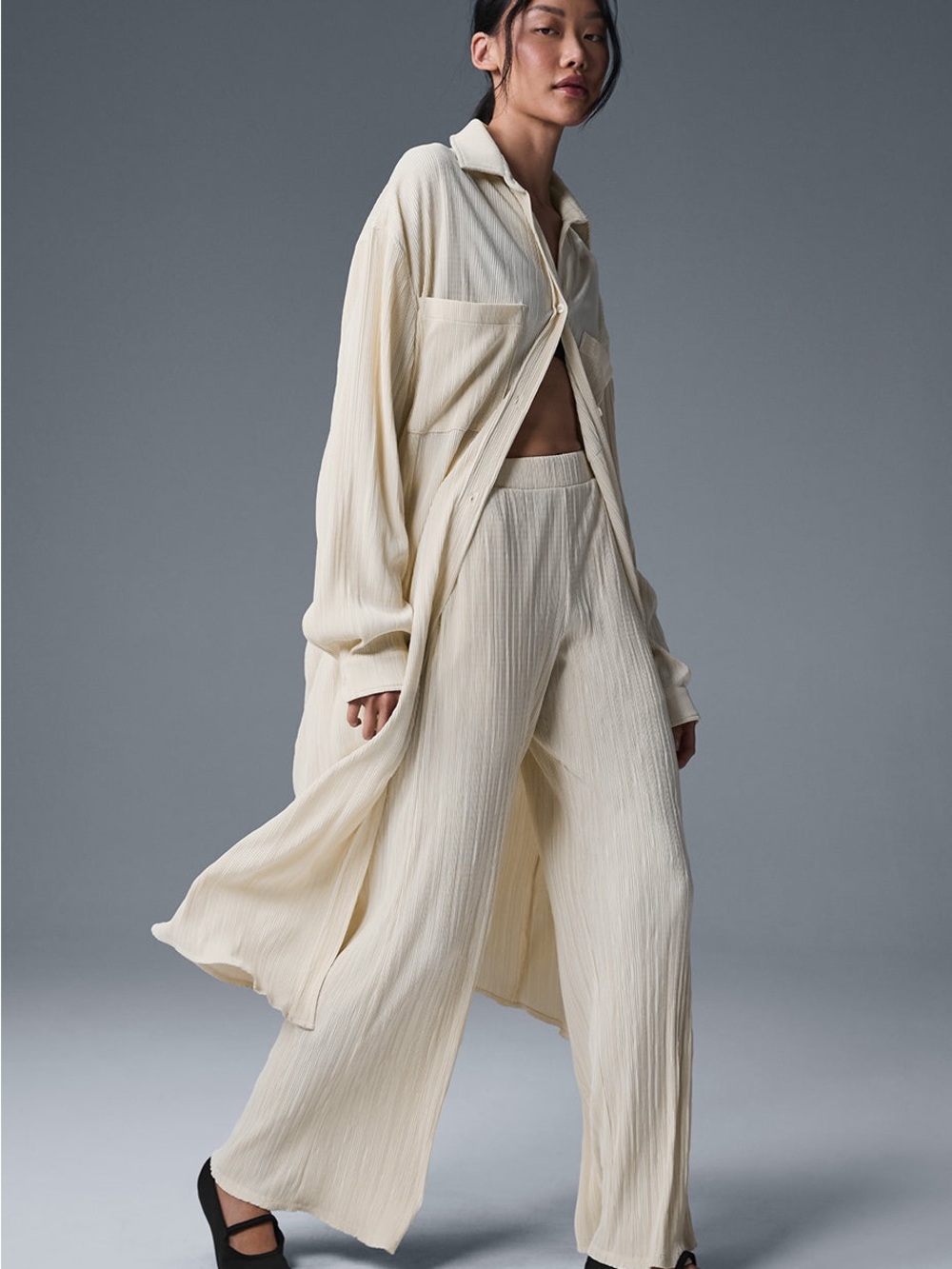 ALO Plisse Shirt Dress